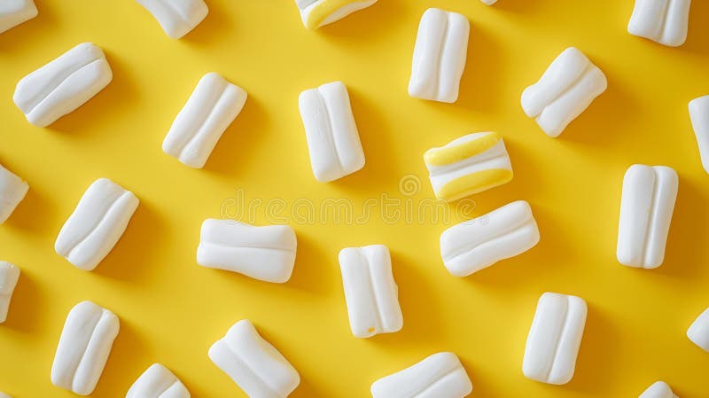 Generative AI : Tasty white chewing gums on yellow background flat lay business concept. Generative AI : Tasty white chewing gums on yellow background flat lay business concept.