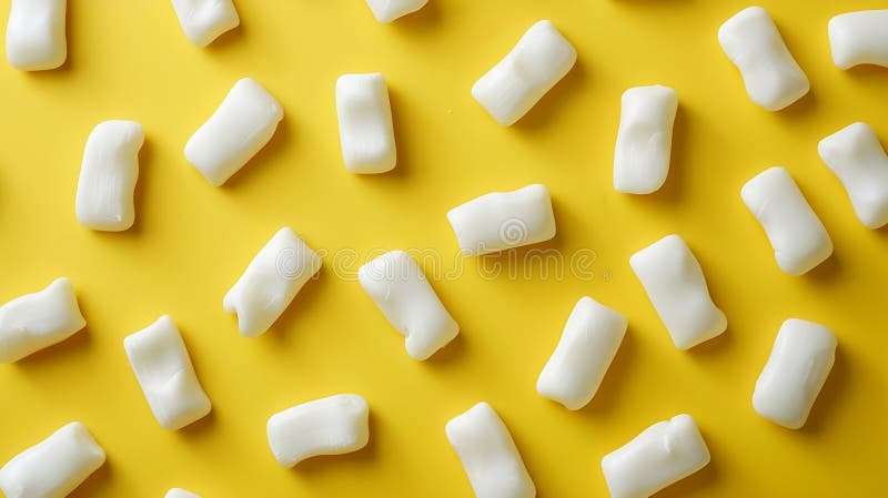 Generative AI : Tasty white chewing gums on yellow background flat lay business concept. Generative AI : Tasty white chewing gums on yellow background flat lay business concept.