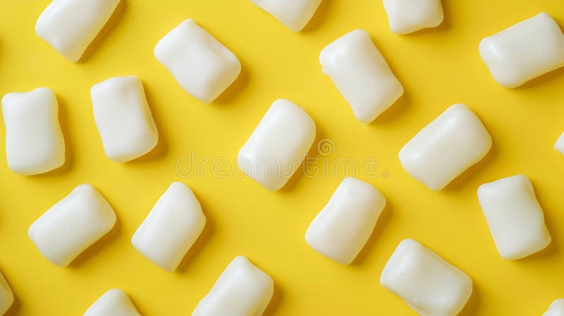 Generative AI : Tasty white chewing gums on yellow background flat lay business concept. Generative AI : Tasty white chewing gums on yellow background flat lay business concept.