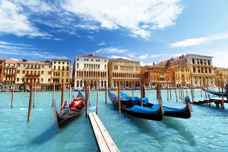 Gondolas on Canal and Basilica Santa Maria della Salute, Venice