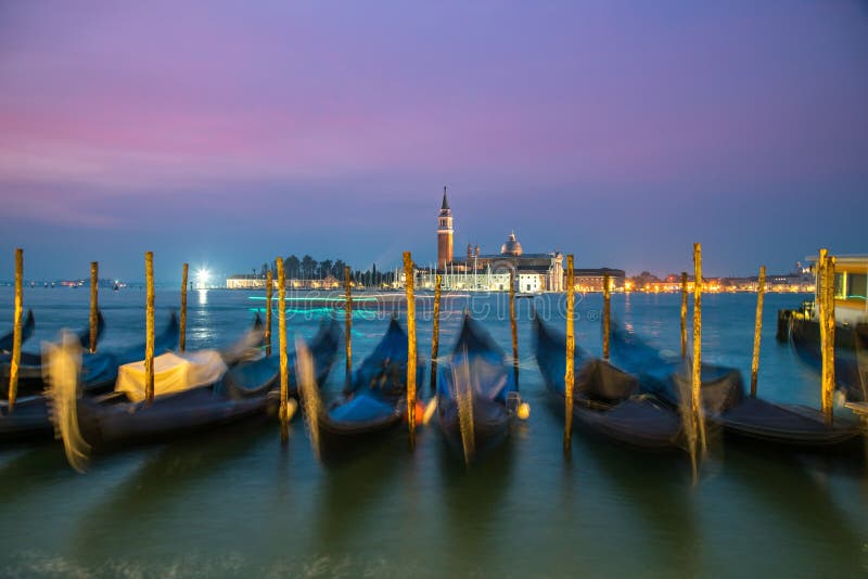 Gondolas in Venice Italy Sea at Night Italy City. Stock Photo - Image ...