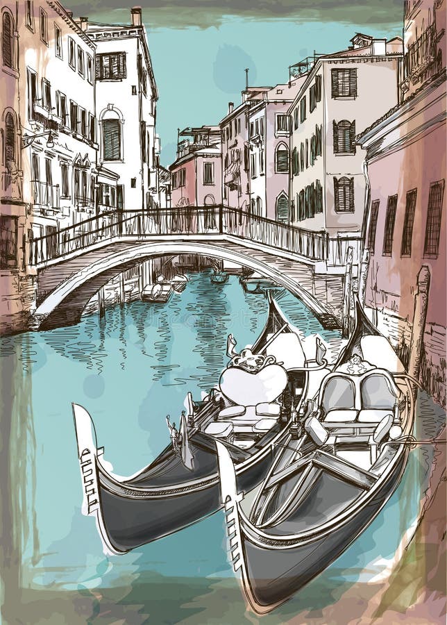 2 gondoler Ponte del Mondo Novo Venedig vektor illustrationer 2 gondoler Ponte del Mondo Novo Venedig vektor illustrationer