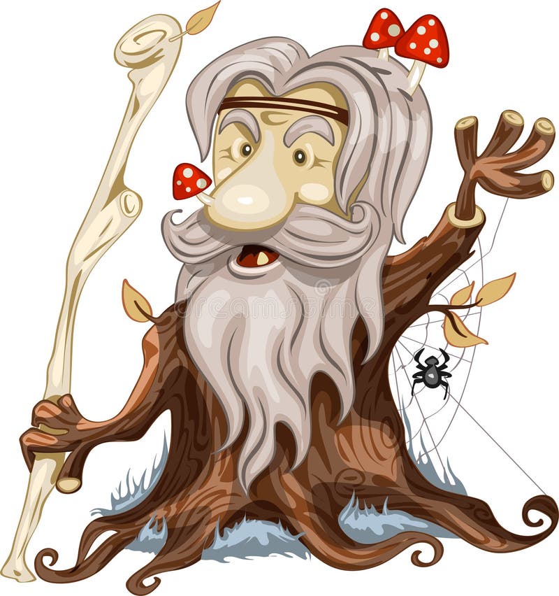 Good cartoon wooden man with mushrooms vector illustration