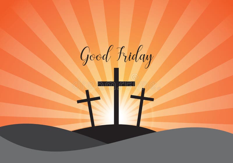Good Friday. Background with white cross and sun rays in the sky. Vector illustration royalty free illustration