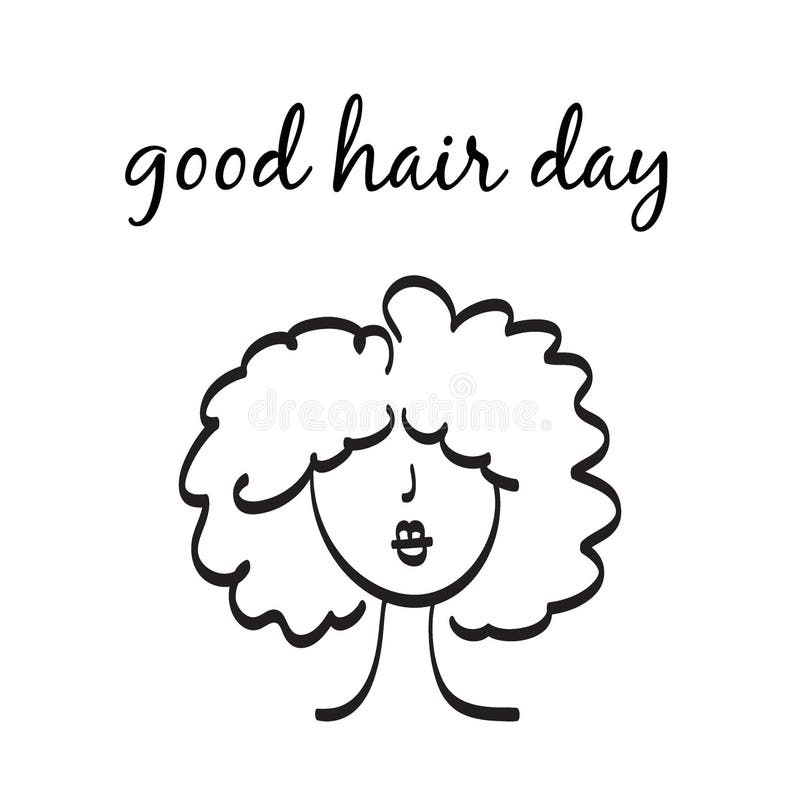 Good Hair Day Vector Hand Drawn Illustration Black Lines on White Stock