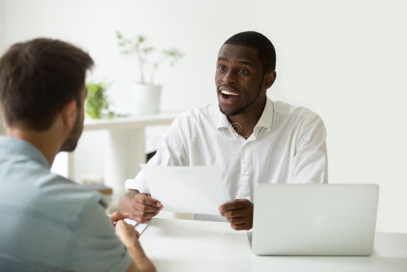 Good impression at job interview concept, hr impressed by resume