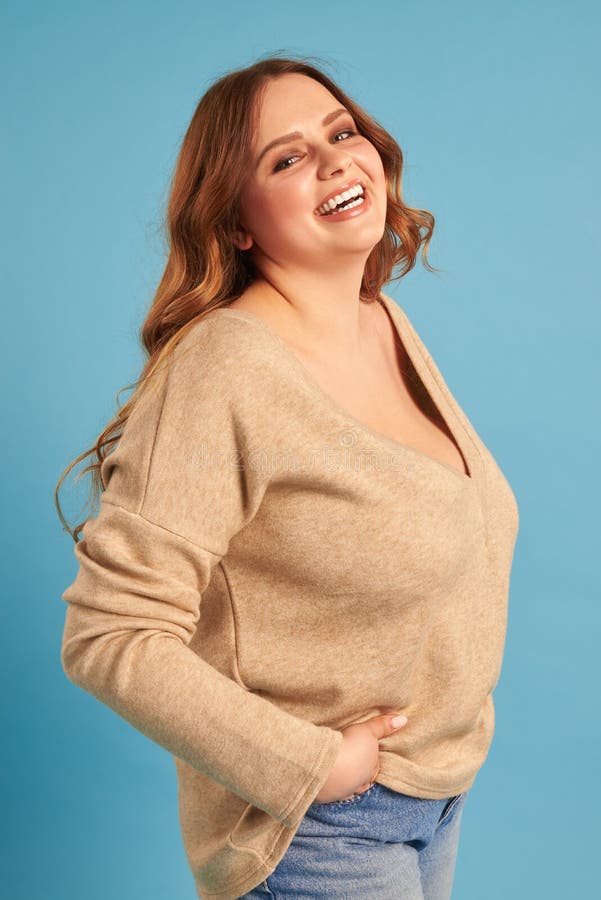 Beautiful Plus-size Model with Big Breast Smiling at Camera Stock Image -  Image of curvy, hands: 117198485