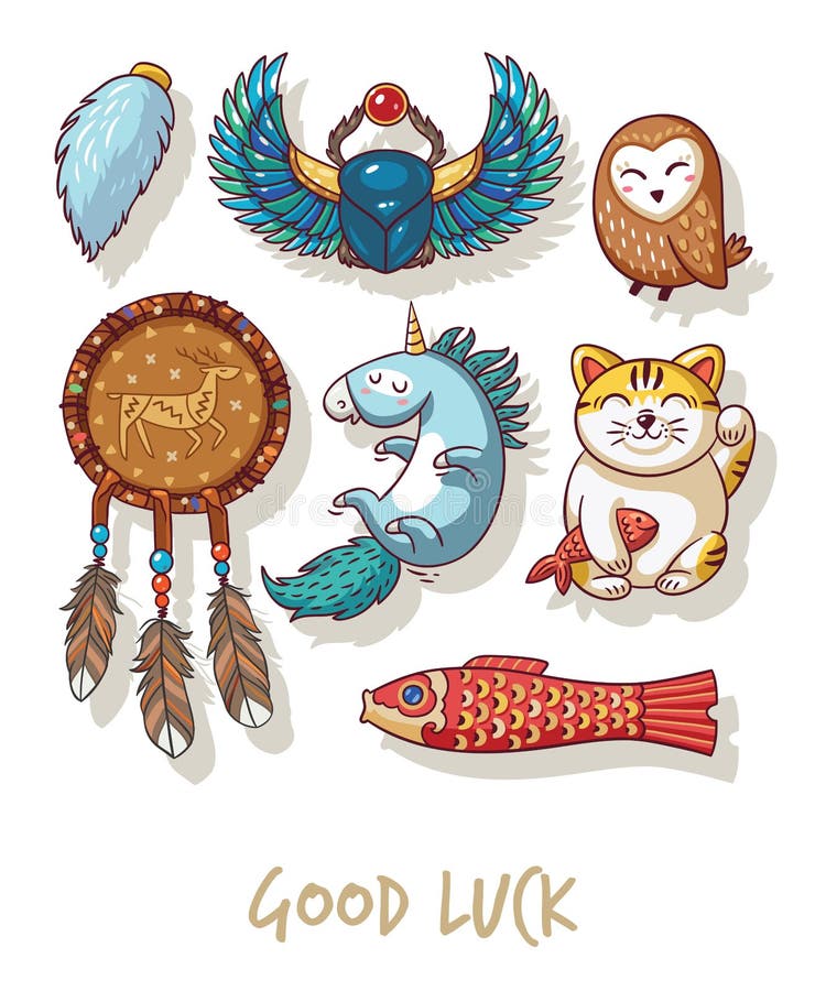 Good Luck. Lucky Amulets and Happy Symbols Set Stock Vector - Illustration of poster, luck: 67240398 Good Luck. Lucky Amulets and Happy Symbols Set Stock Vector - Illustration of poster, luck: 67240398