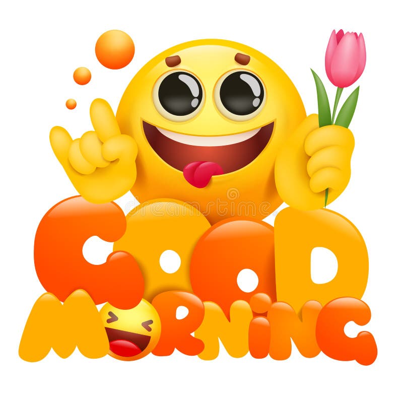Good Morning Card with 3d Emoji Yellow Cartoon Character Holding Tulip  Flower Stock Illustration - Illustration of background, morning: 158725291
