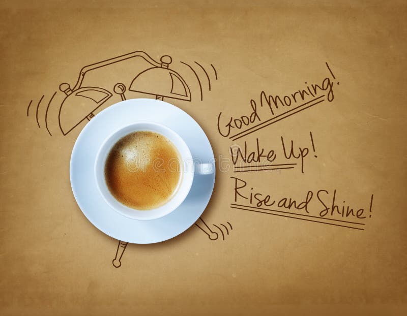 Good morning coffee and alarm clock concept