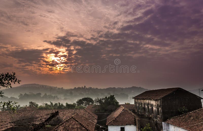 Colorful sunrise from historical city of Madikeri India. This exclusive image is taken from the Madikeri Fort Wall. Colorful sunrise from historical city of Madikeri India. This exclusive image is taken from the Madikeri Fort Wall..