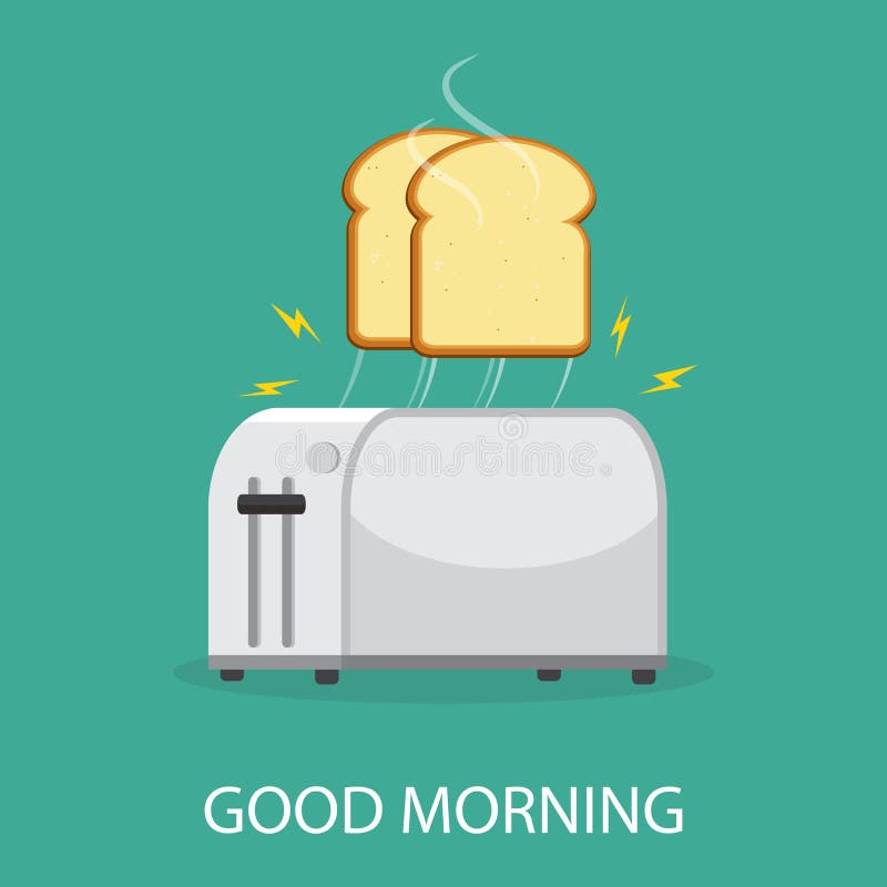 Good Morning Concept. Toaster and Bread Toasts. Isolated on Back Stock Vector Illustration of