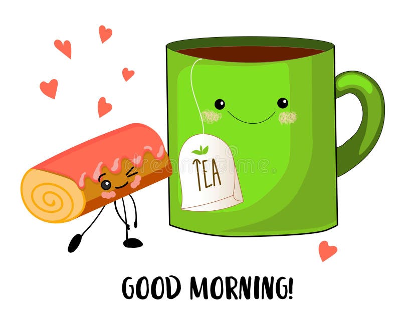 Good Morning. Cup of Tea and Biscuit Roll Stock Vector - Illustration of  food, kids: 160084773