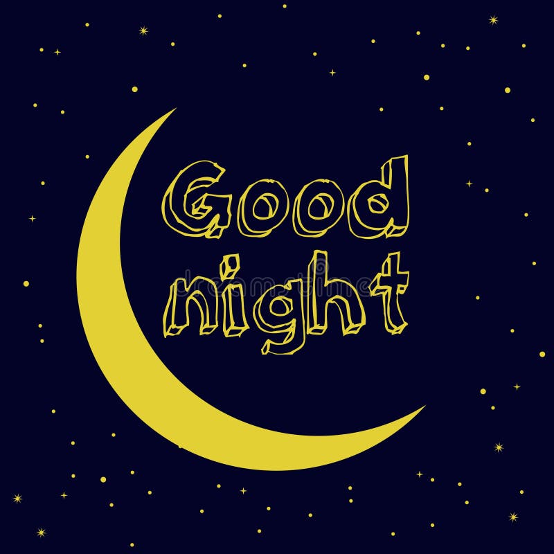 Good Night Design with Moon and Stars on Dark Blue Sky Stock Vector ...