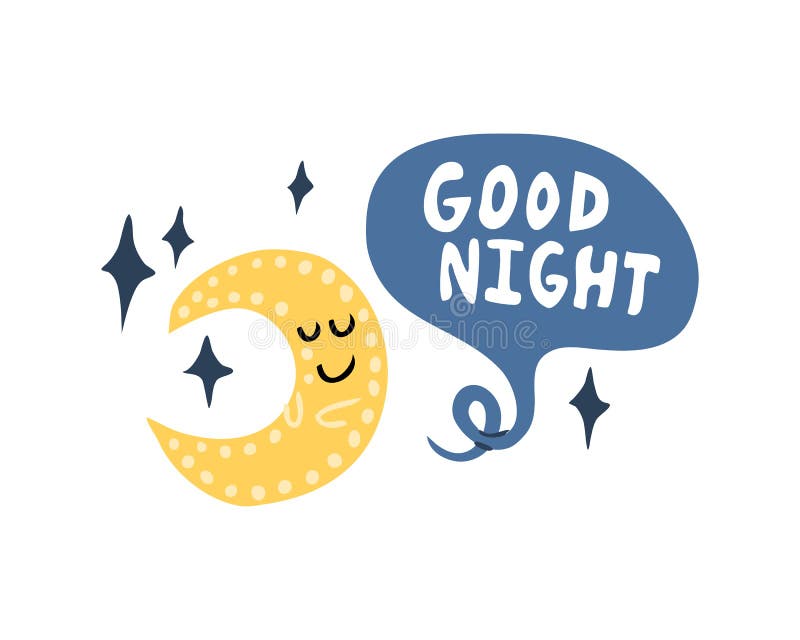 Good Night. Little Moon Character and Phrase Stock Vector ...