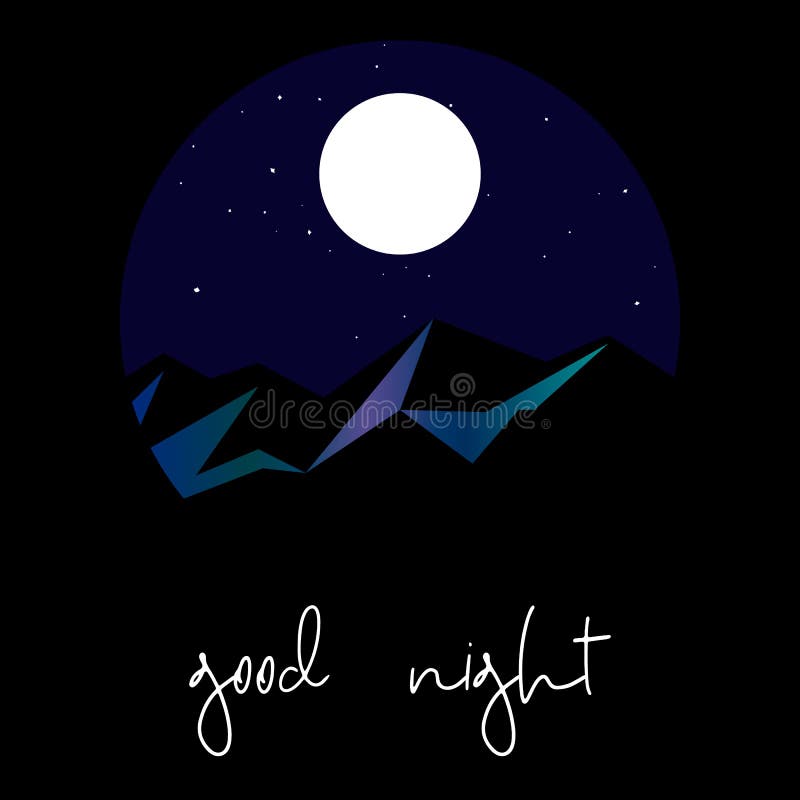 Good Night Postcard with Snowy Mountains and Starry Sky Stock Vector ...