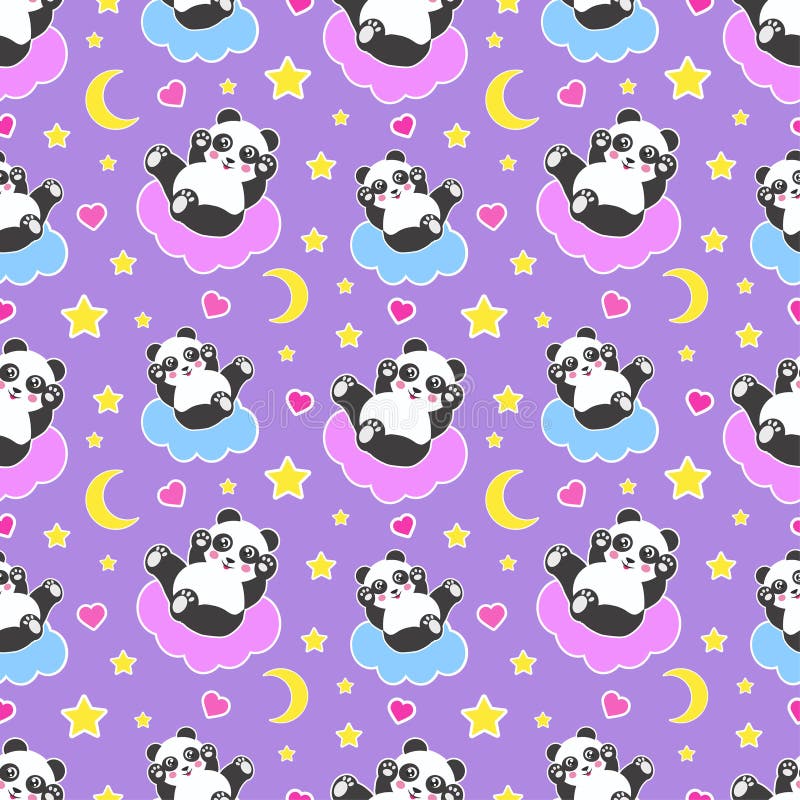 Lovely kawai panda bear. Digital design of a lovely cute kawaii panda bear  over a pastel pink background. Illustration Stock