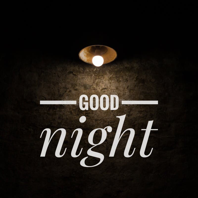 Good Night Text on Realistic Night Background. Lamp or Light in