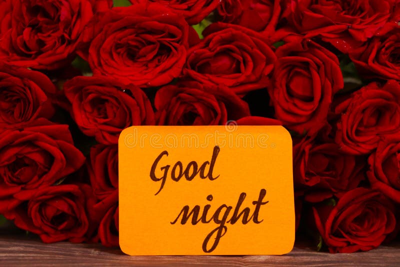 Good Night Text with Red Roses in a Bunch As a Background. Stock Image -  Image of bunch, love: 160909459