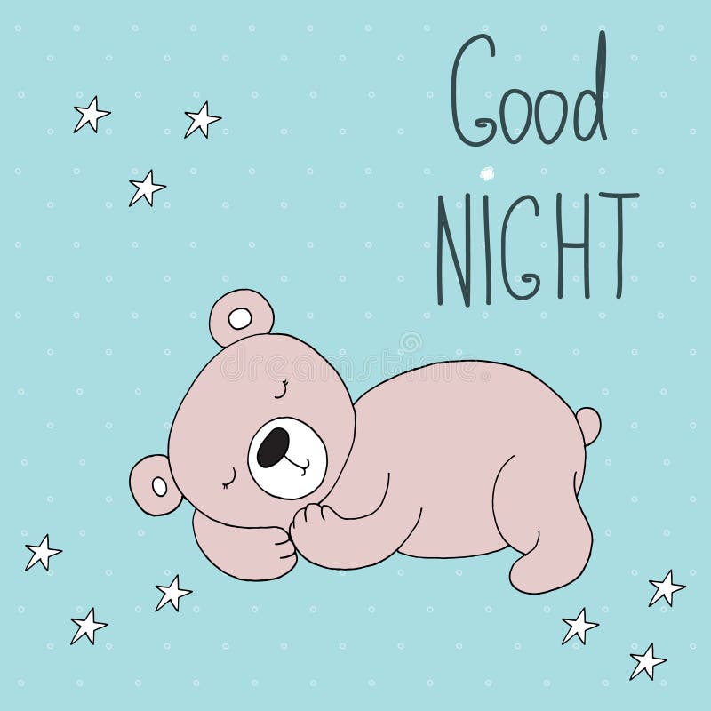 Good Night Vector Card with Bear. Stock Vector - Illustration of ...