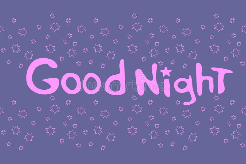 Good Night. Vector Card in Cartoon Style with Outline Handwritten ...