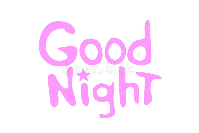 Good Night. Vector Card in Cartoon Style with Pink Purple Handwritten ...