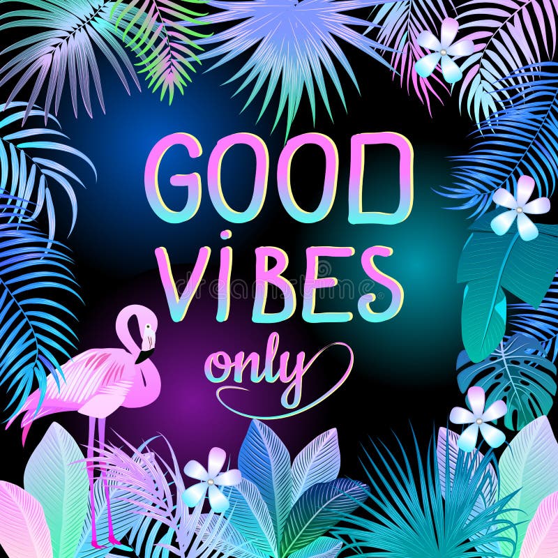 Tropical Summer Neon Good Vibes Aesthetic with Monsteras Palm and