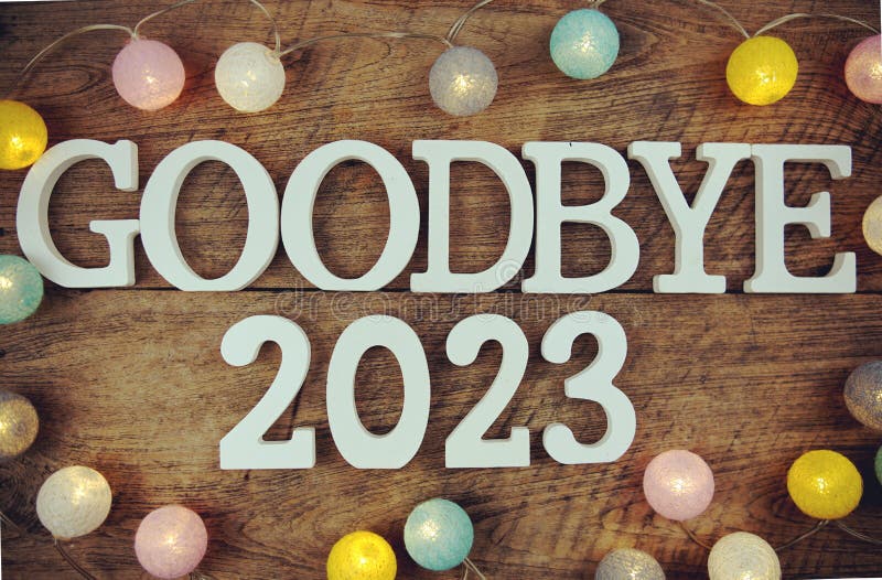 Goodbye 2023 Alphabet Letters and LED Cotton Ball Decoration on Wooden ...