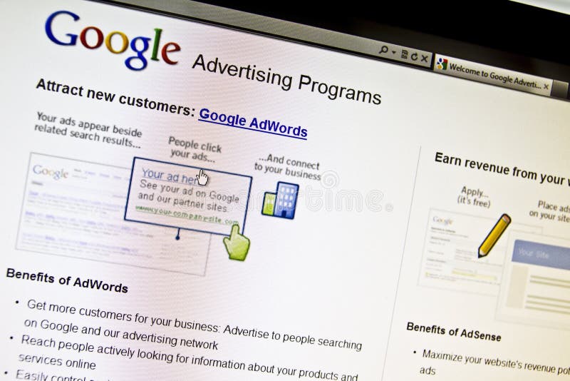 Google Advertising website on computer screen