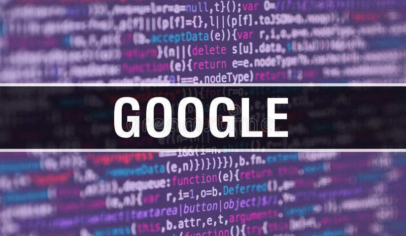 Google concept with Random Parts of Program Code. Google with Programming code abstract technology background of software developer and Computer script. Google Background concept