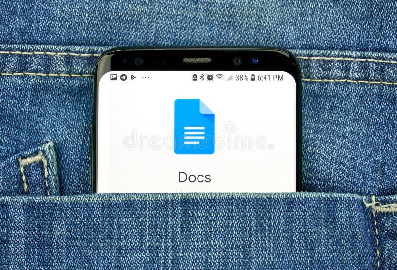 Google Docs app on a phone screen in a pocket