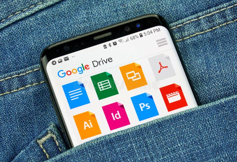 Google Drive app on a phone screen in a pocket