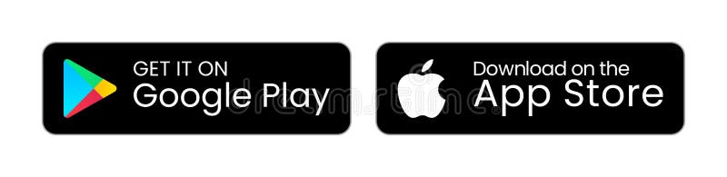 Google play store apple store przyciski pobierania. ikony pobierania aplikacji mobilnej. wektor