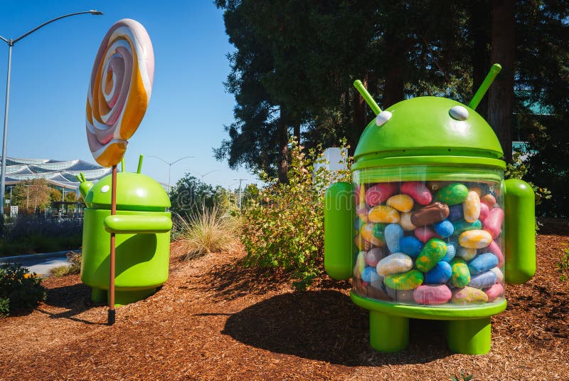 Googleplex Android Statues, Lollipop and Jelly Bean Versions, Mountain View, CA royalty free stock photo