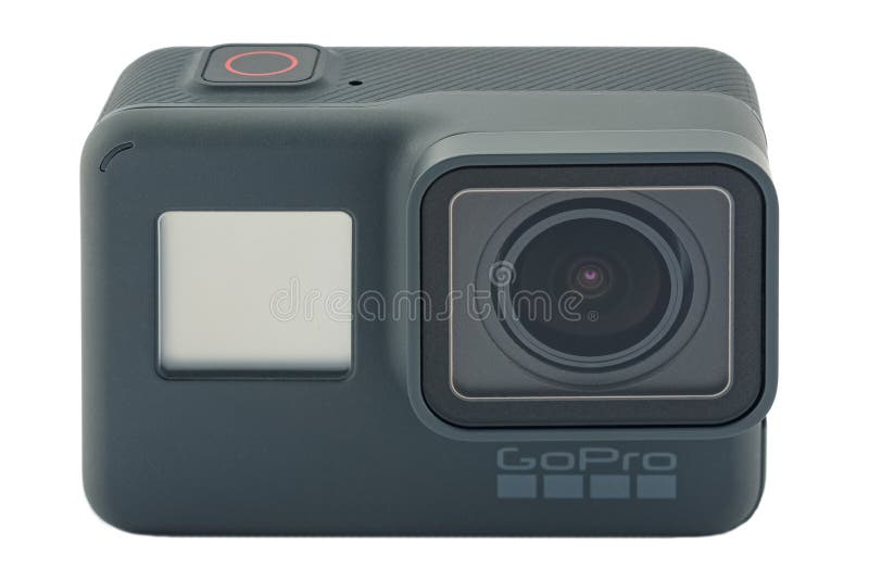 RIGA, LATVIA - NOVEMBER 25, 2017: GoPro HERO 6 Black. Supports 4k Ultra HD video up to 60 fps and 1080p up to 240 fps. Brand new waterproof action camera isolated on white. RIGA, LATVIA - NOVEMBER 25, 2017: GoPro HERO 6 Black. Supports 4k Ultra HD video up to 60 fps and 1080p up to 240 fps. Brand new waterproof action camera isolated on white