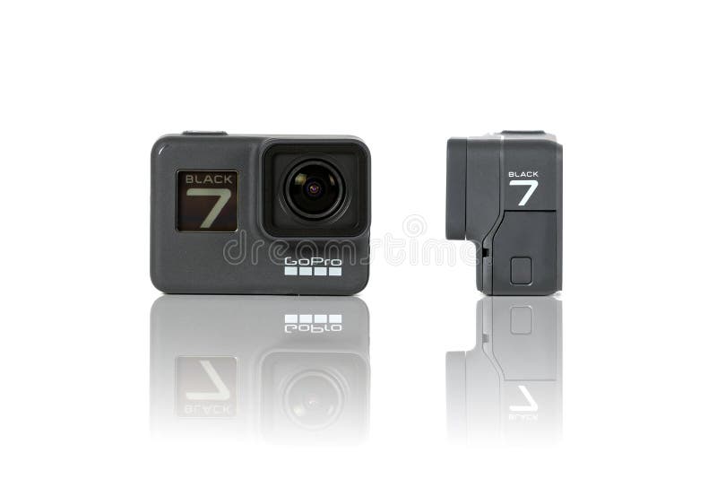 GoPro HERO 7 Black product front and side view.