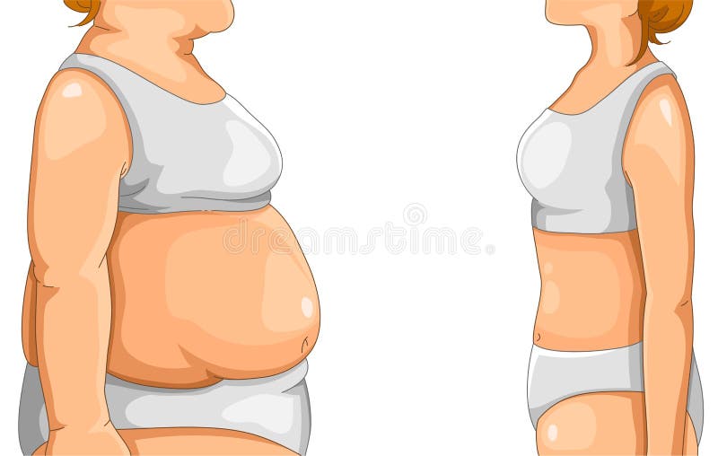 Fat woman standing in front of thin woman. Fat woman standing in front of thin woman