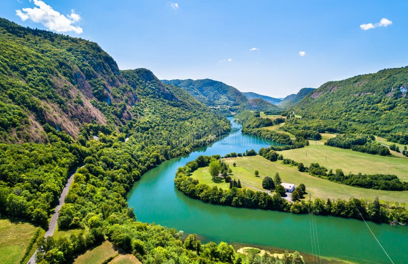 The gorge of the Ain river in France. Hdr bridge stock images, royalty-free photos and pictures