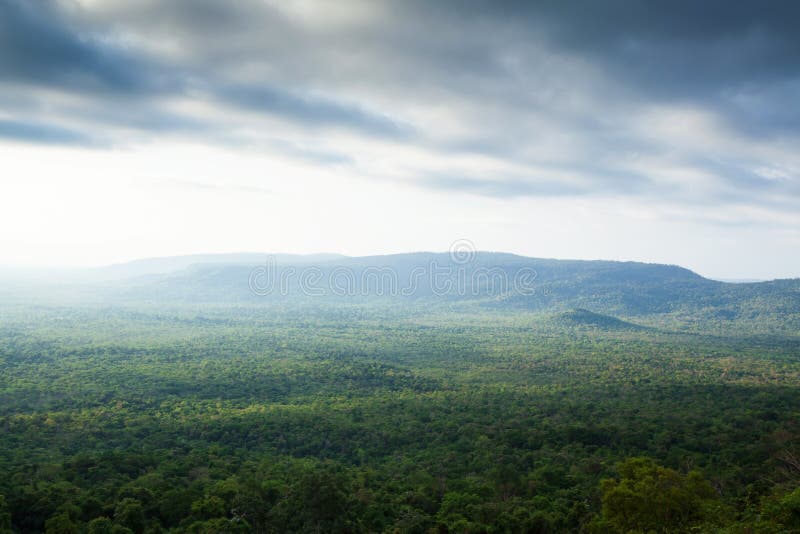 Gorgeous aerial view of Ta Phraya National Park on rainy morning stock image Gorgeous aerial view of Ta Phraya National Park on rainy morning stock image