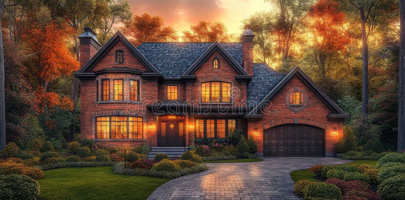 Gorgeous AI image of an immaculate home exterior with a pristine driveway and verdant lawn royalty free stock photos