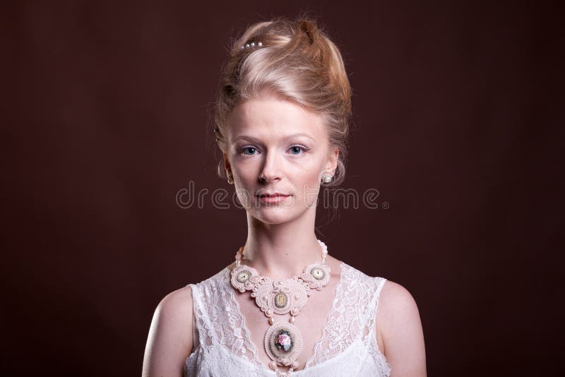 Gorgeous beautiful woman in vintage victorian dress