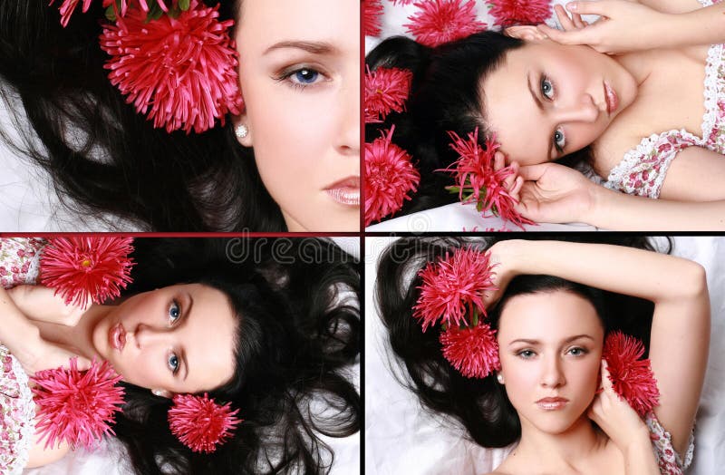 Gorgeous brunette in red flowers