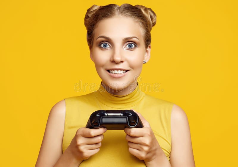 Happy Pretty Blonde Gamer Girl Playing Online Video Game on Her Personal  Computer Stock Photo - Alamy