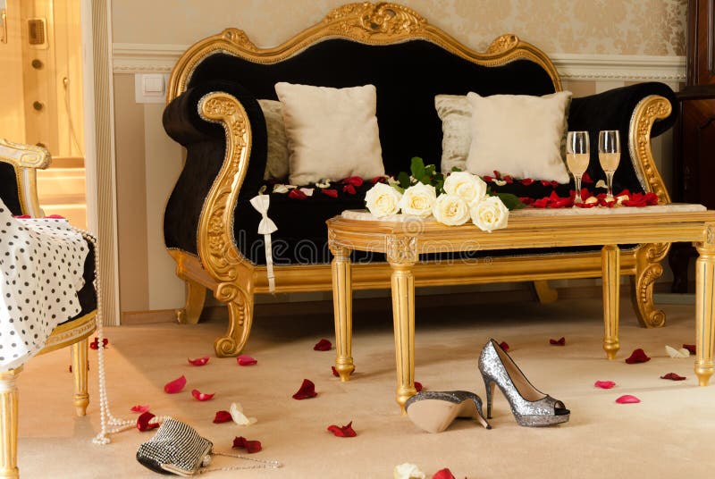 Gorgeous hotel room prepared for celebration royalty free stock photography Gorgeous hotel room prepared for celebration royalty free stock photography