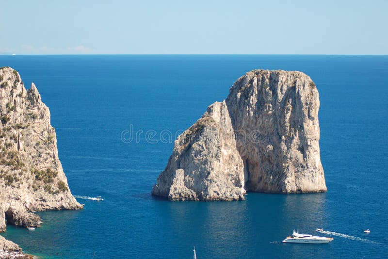 Gorgeous landscape of famous faraglioni rocks on Capri island, Italy
