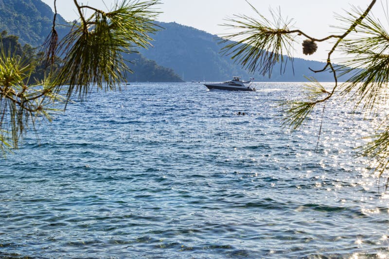 The gorgeous Mediterranean view and sunshine in Boncuklu Cove of Fethiye.