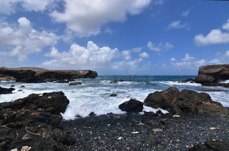 Gorgeous View Of Black Sandstone Beach In Aruba Stock Photo Image Of