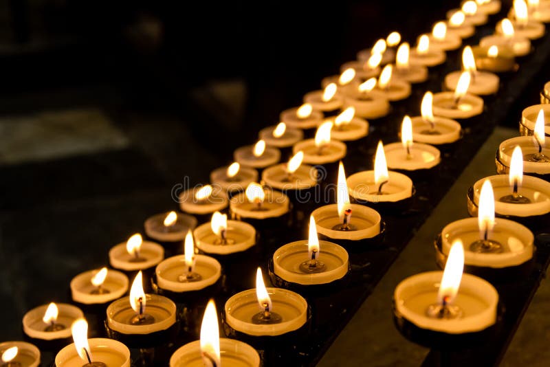 View of a Full Rack of Lit Prayer Candles Stock Image Image