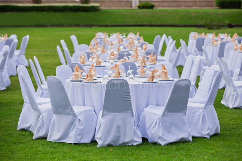 Wedding Chair and Table Setting for Fine Dining Stock Photo