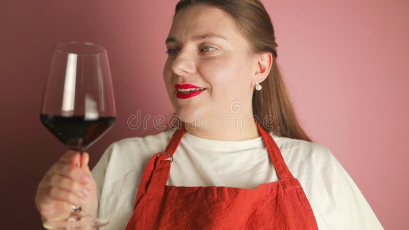 Gorgeous Woman Drinking Red Wine. she Enjoys the Scent of Wine. Alcohol ...